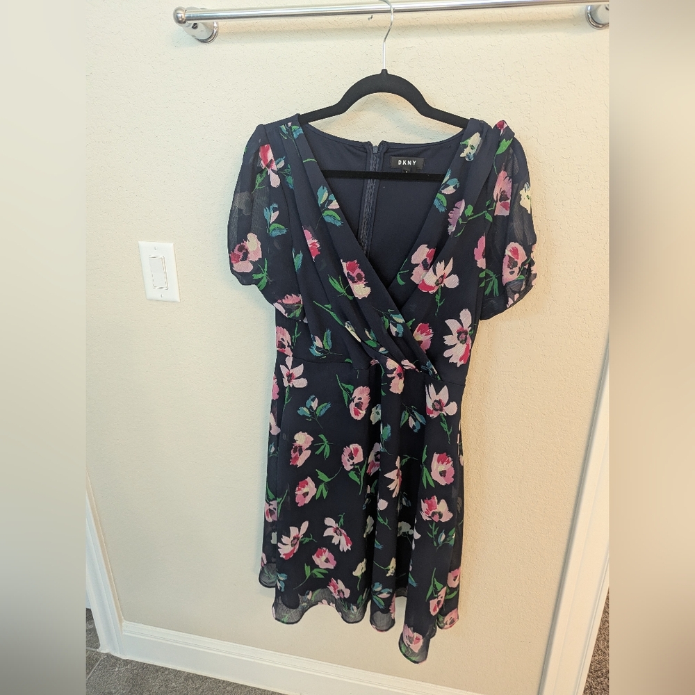 DKNY Navy Floral Midi Dress